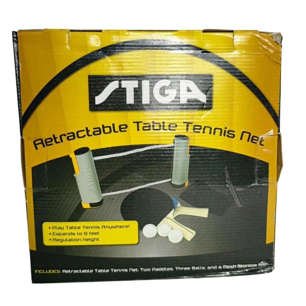 Stiga Retractable Table Tennis Net Portable Universal Fit Paddles Balls Included